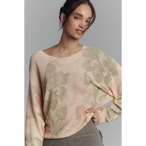 Anthropologie Printed-Linen Pullover Sweater Floral Lightweight Chic Breathable